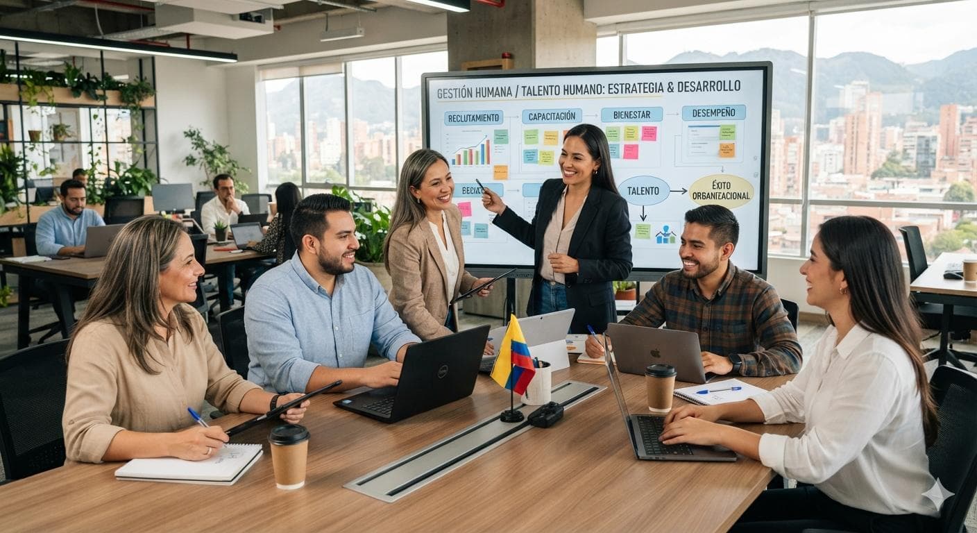 Equipo de Gestión Humana colaborando en una sesión de estrategia y desarrollo de talento
